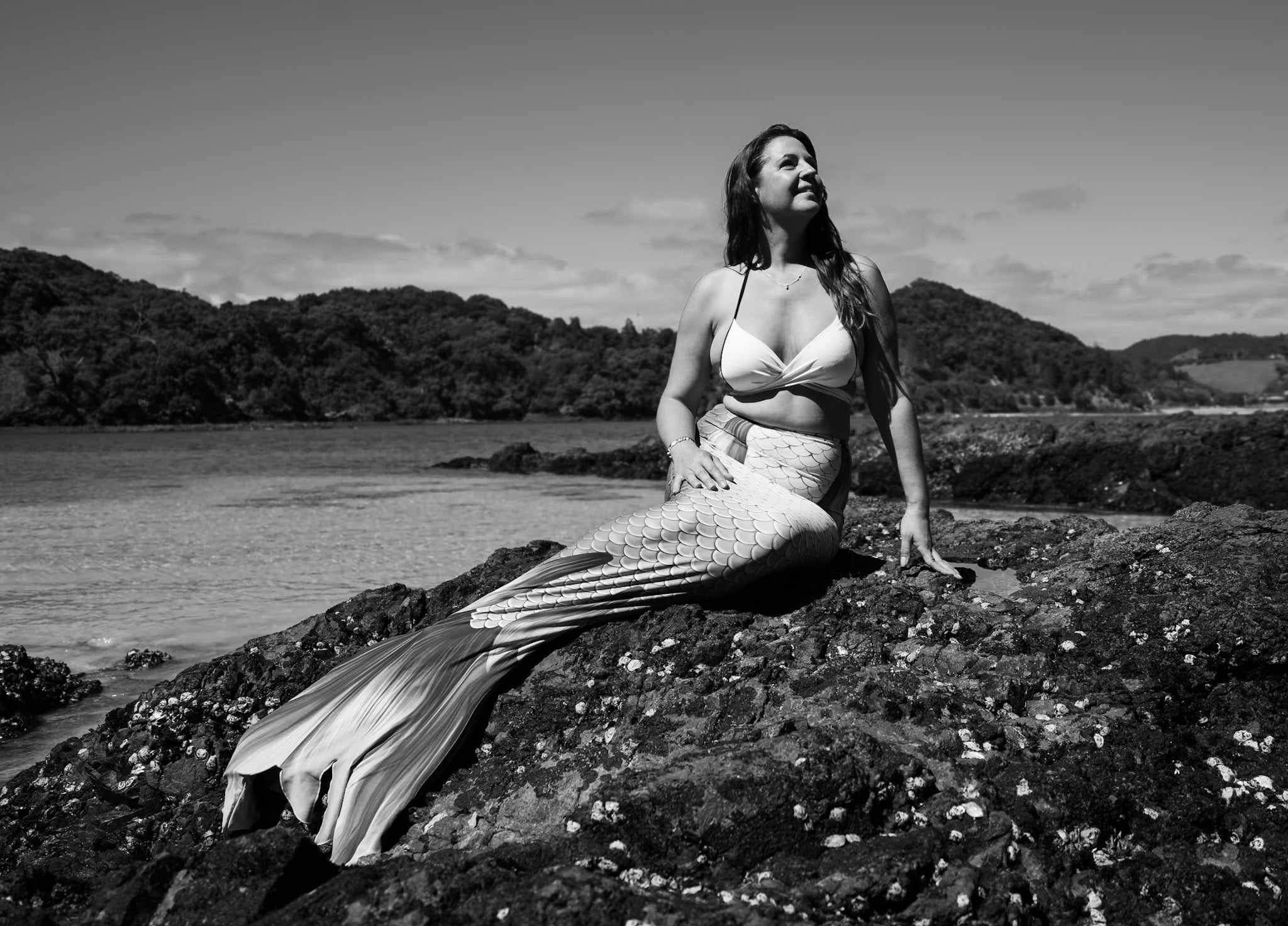 Mermaid on the rocks (black & white)