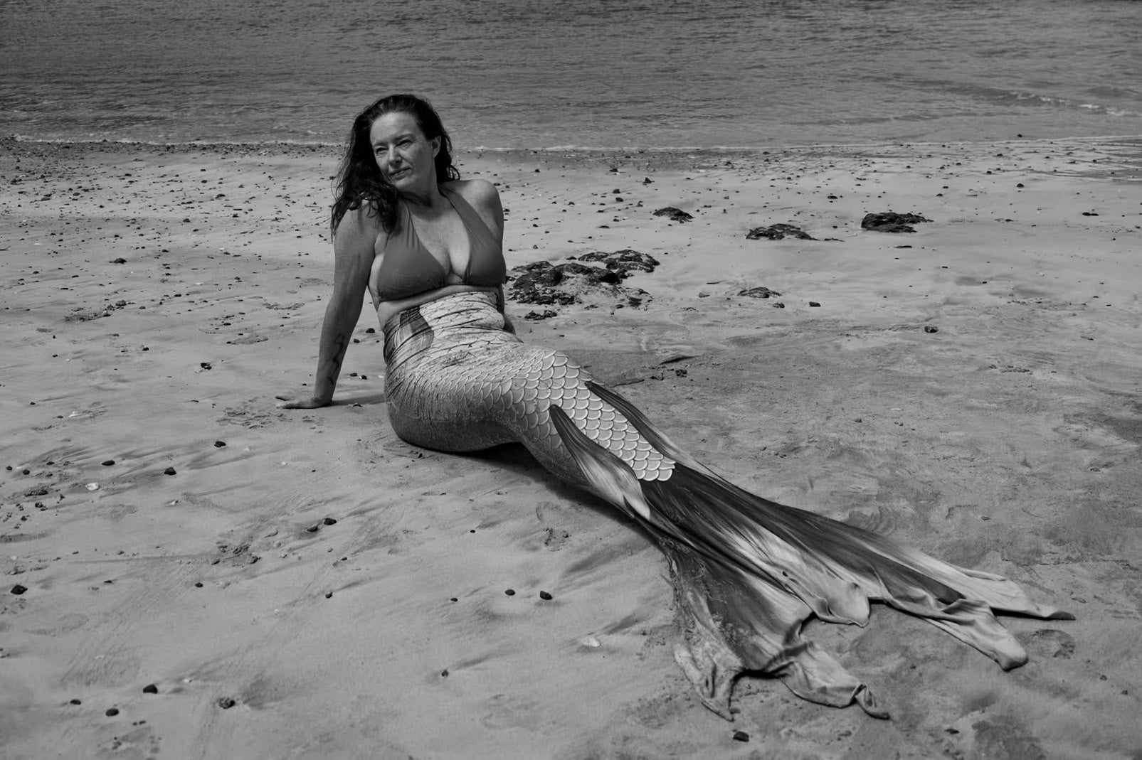 Mermaid on the beach (black & white)