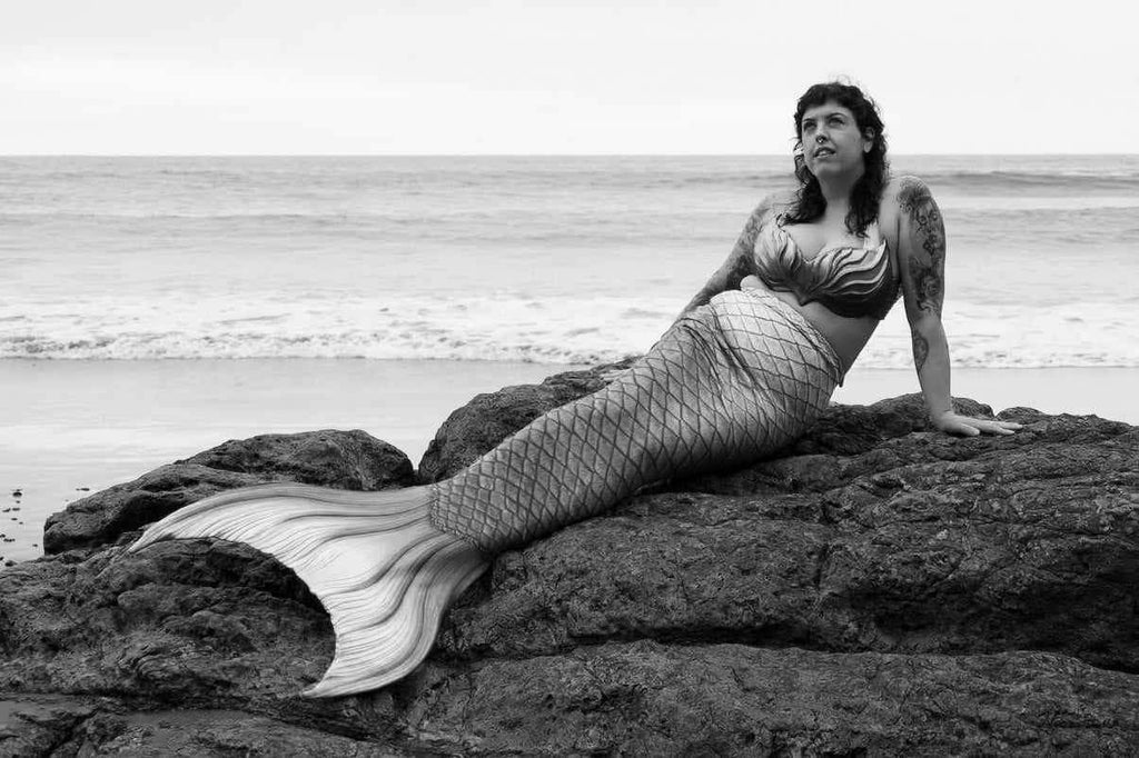 Mermaid on the rocks, Bay of Islands (black & white)