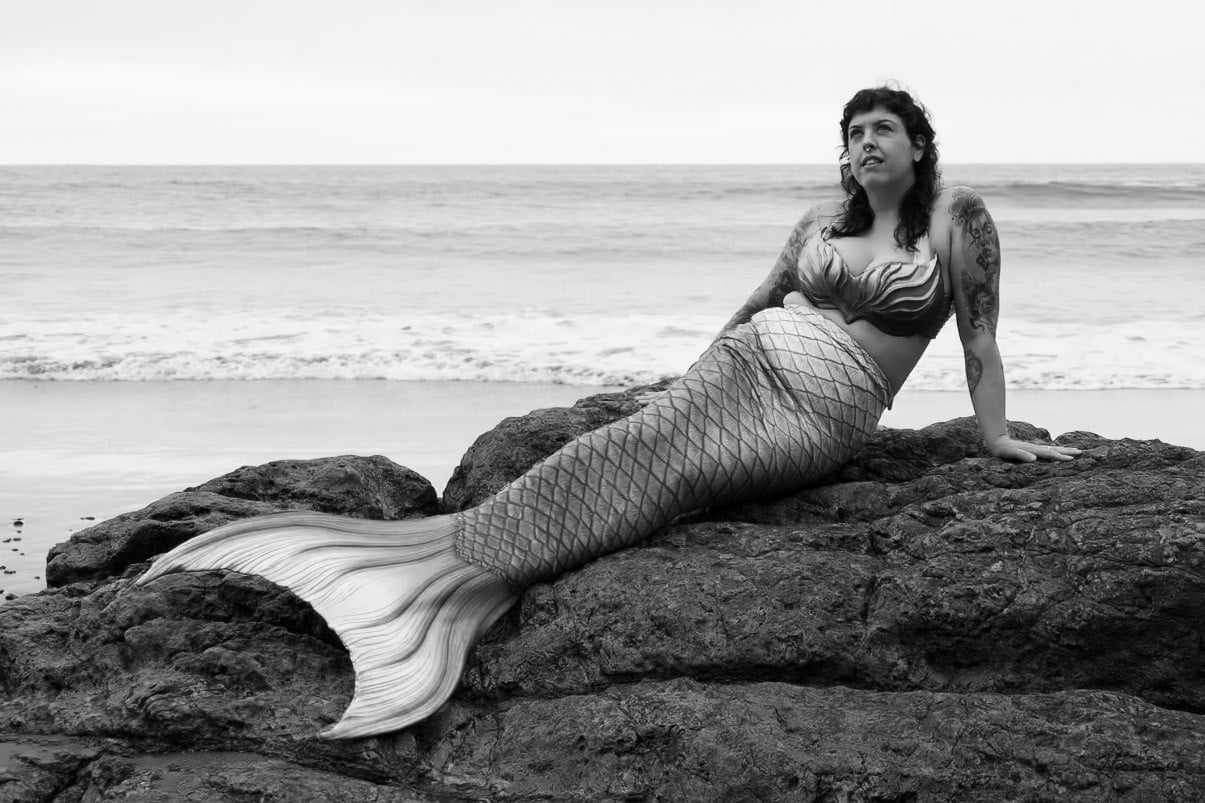 Mermaid on the rocks, Bay of Islands (black & white)