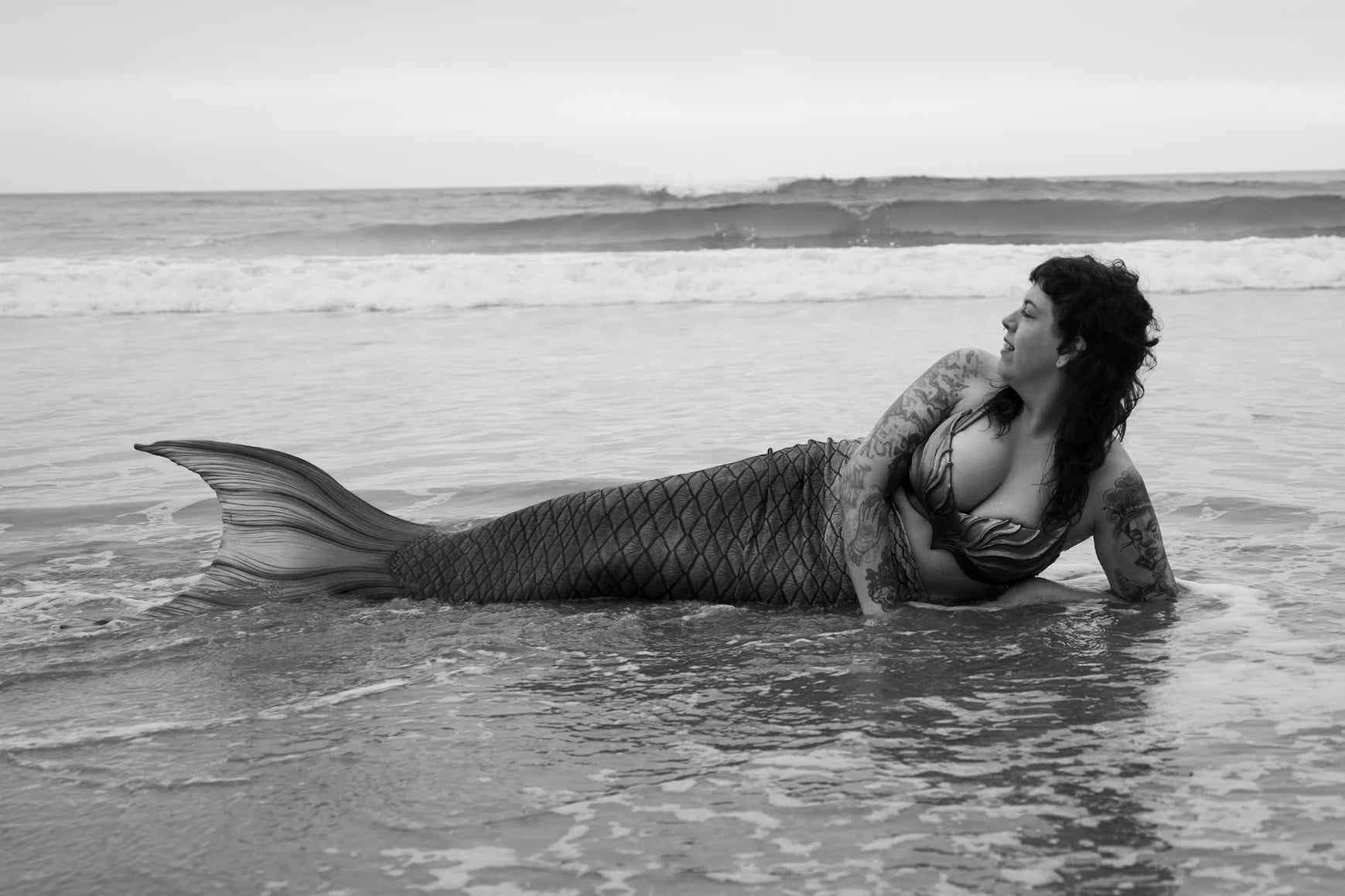Mermaid in the shallows (black & white)